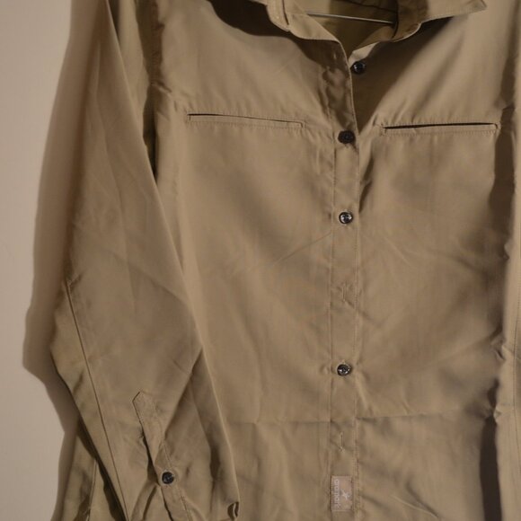 ARAMARK FLEXFIT Gray-Tan Polyester Long Sleeves Buttons-Down Shirt Women's XSMR - Picture 5 of 7